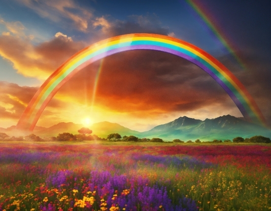 Rainbow, Cloud, Sky, Plant, Atmosphere, Photograph