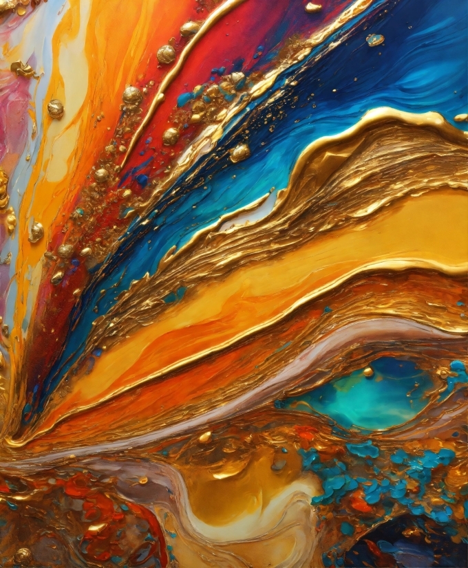 Art Paint, Liquid, Azure, Orange, Fluid, Paint