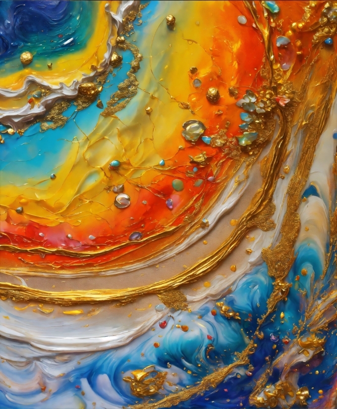 Liquid, Blue, Orange, Fluid, Paint, Amber