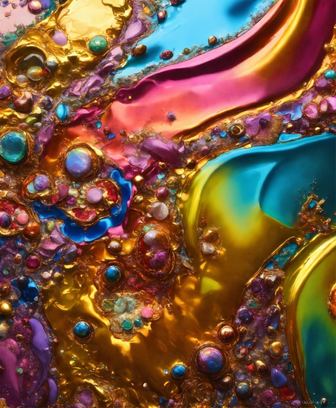 Purple, Organism, Gold, Liquid, Pattern, Art