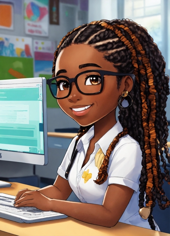 Glasses, Computer, Cornrows, Personal Computer, Smile, Computer Keyboard