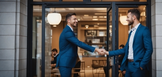 Smile, Coat, Greeting, Sleeve, Gesture, Fixture