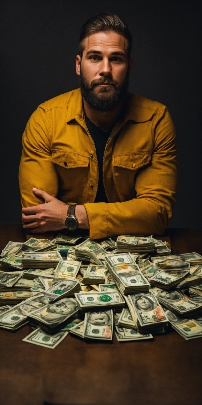 Chin, Green, Watch, Sleeve, Beard, Publication