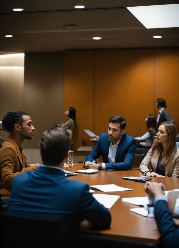 Table, Chair, Interaction, Desk, Suit, Event