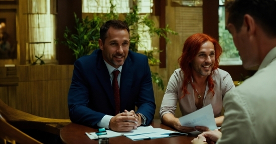 Smile, Table, Plant, Chair, Tie, Suit