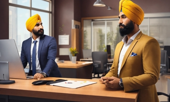 Table, Furniture, Coat, Beard, Headgear, Community