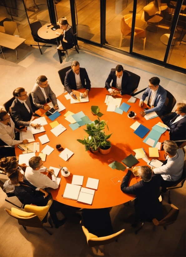 Table, Chair, Lighting, Orange, Suit, Conference Room Table