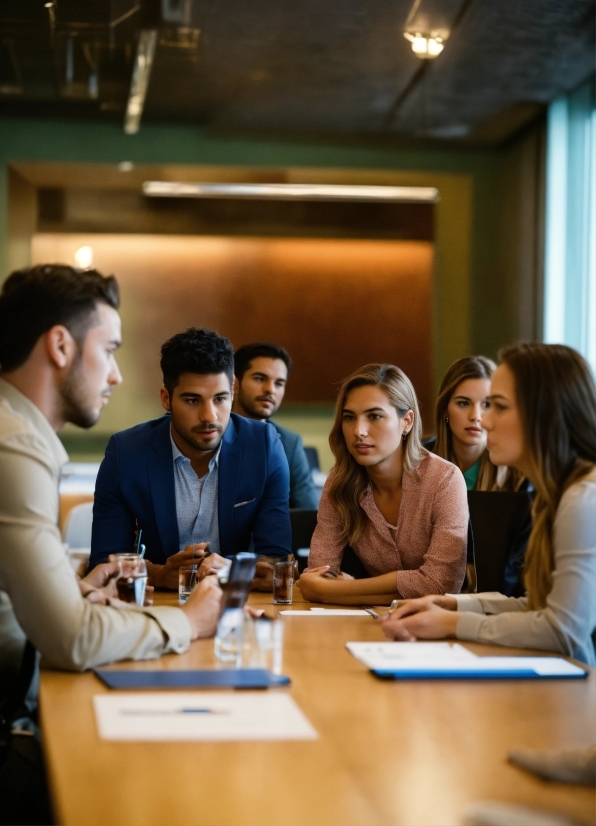 Shirt, Table, Interaction, Chair, Conference Room Table, Event