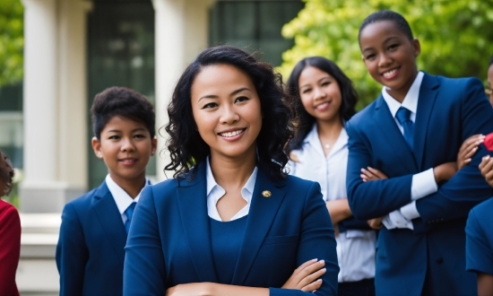 Smile, Facial Expression, Sleeve, Gesture, School Uniform, Social Group