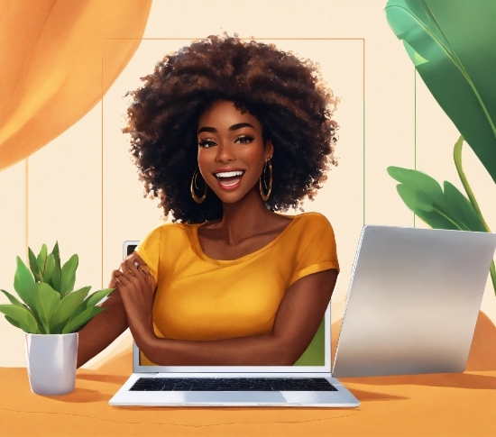 Computer, Personal Computer, Smile, Plant, Laptop, Jheri Curl