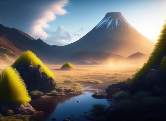 Ai That Generates Art, Sunset, Sun, Landscape, Sky, Reflection