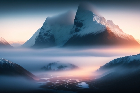 Openai Graphic Design, Mountain, Sky, Landscape, Glacier, Range