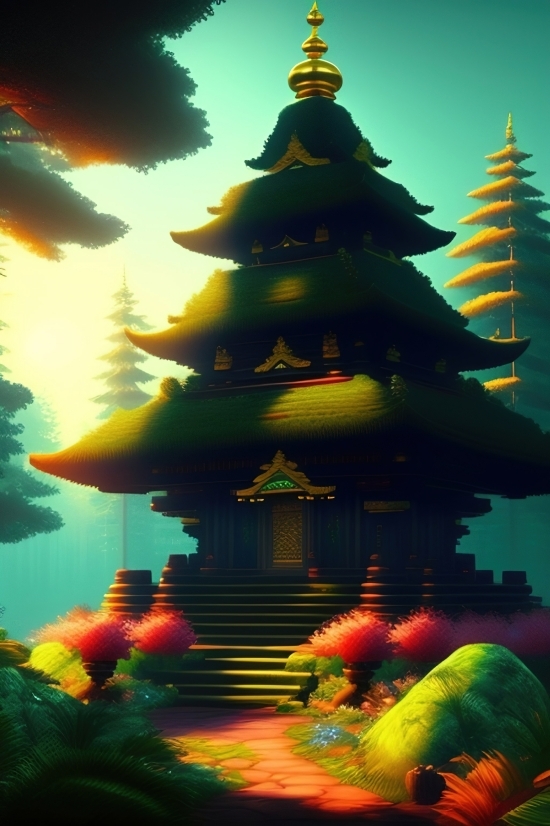 Ai Generated Art Maker, Temple, Island, Architecture, Religion, Building