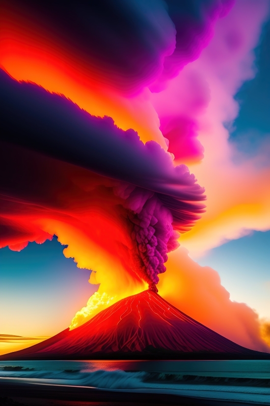 Ai Design Programs, Volcano, Mountain, Natural Elevation, Geological Formation, Sun