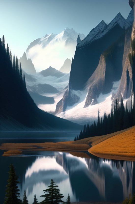 Ai Art Winning, Mountain, Lake, Mountains, Snow, Alp