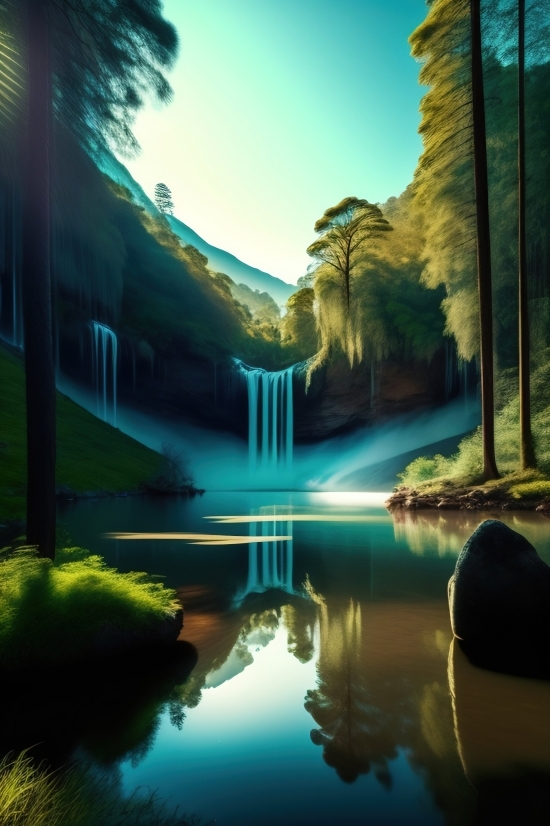 Free Ai Art Generator No Login, Fountain, River, Water, Landscape, Structure