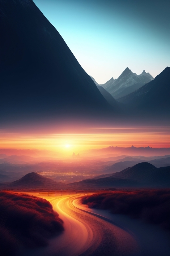 Ki Art Generator Free, Highland, Landscape, Sun, Sunset, Sky