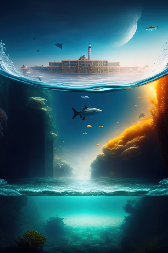 Open Source Image Generation, Aquarium, Sun, Planet, Sea, Light