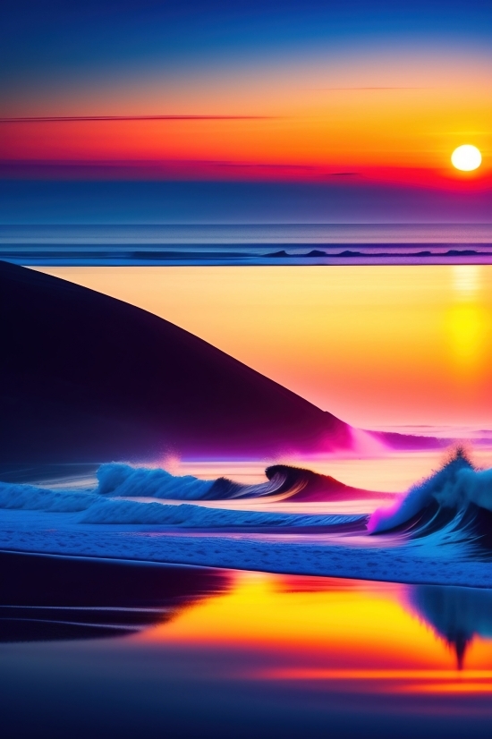 Weird Ai Art, Sun, Sunset, Horizon, Light, Sea