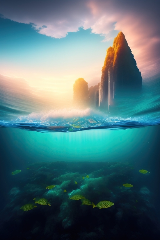 Ai Art Generator Website, Sea, Ocean, Sun, Sky, Water