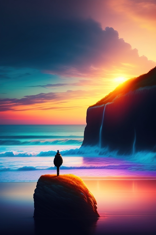 Ai Pic Generator Free, Sunset, Sun, Sea, Beach, Ocean