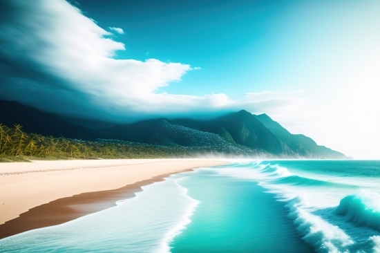 Ai Art From Text, Sea, Ocean, Beach, Sand, Sky