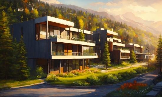 Plant, Building, Sky, Property, Mountain, Cloud