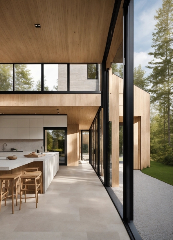 Building, Plant, Table, Window, Wood, Shade