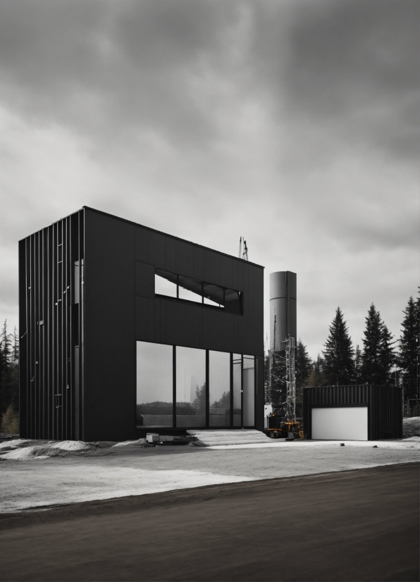 Sky, Cloud, Building, Tree, Blackandwhite, Asphalt