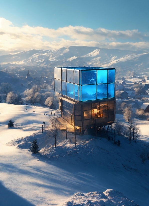 Cloud, Sky, Snow, Blue, Mountain, Building