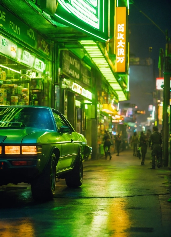 Car, City, Street, Sidewalk, Cab, Building