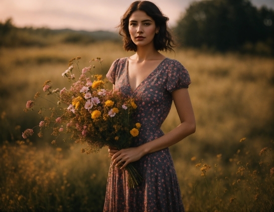 Cover Girl, Happy, Portrait, Bouquet, Pretty, Outdoor