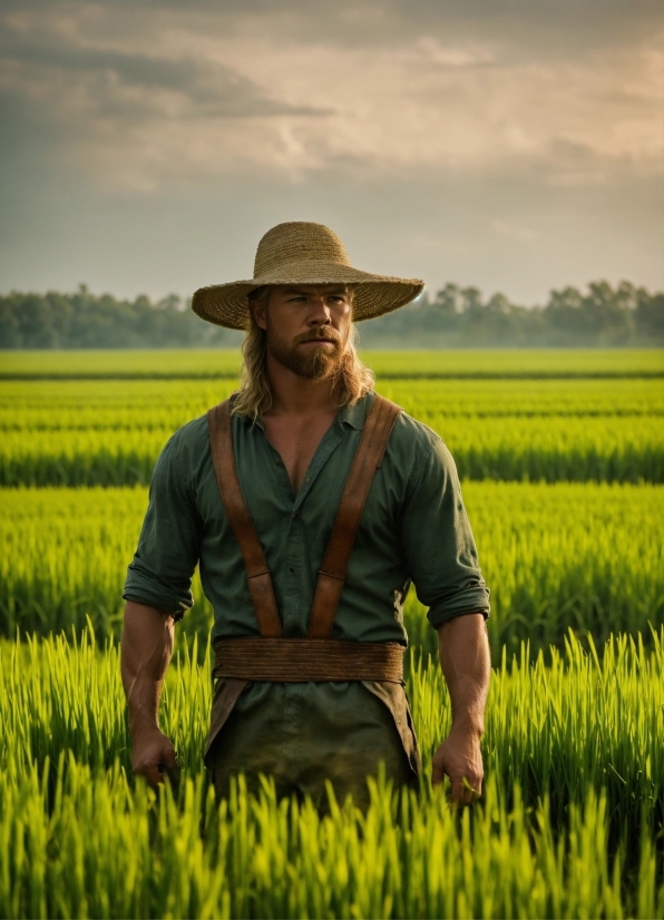 Farmer, Wheat, Field, Meadow, Person, Grass