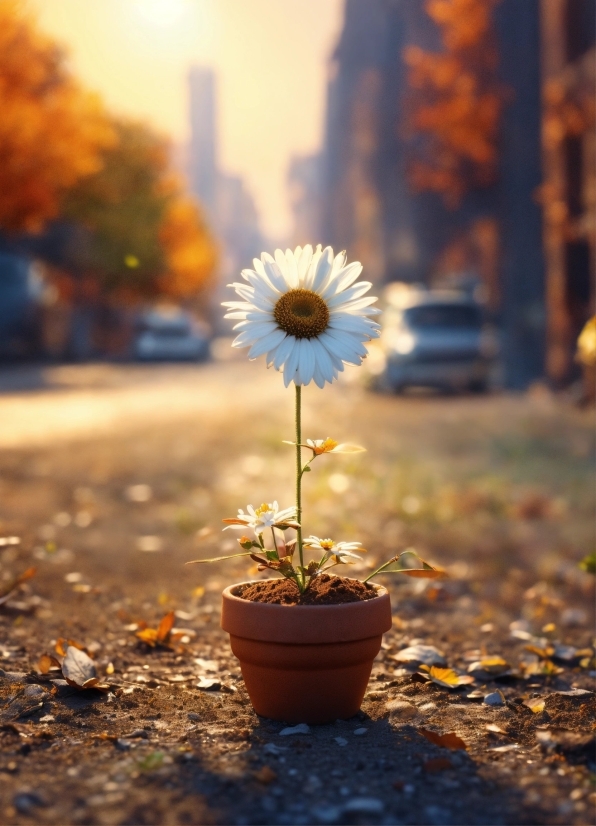 Flower, Pot, Plant, Sunflower, Chamomile, Petal