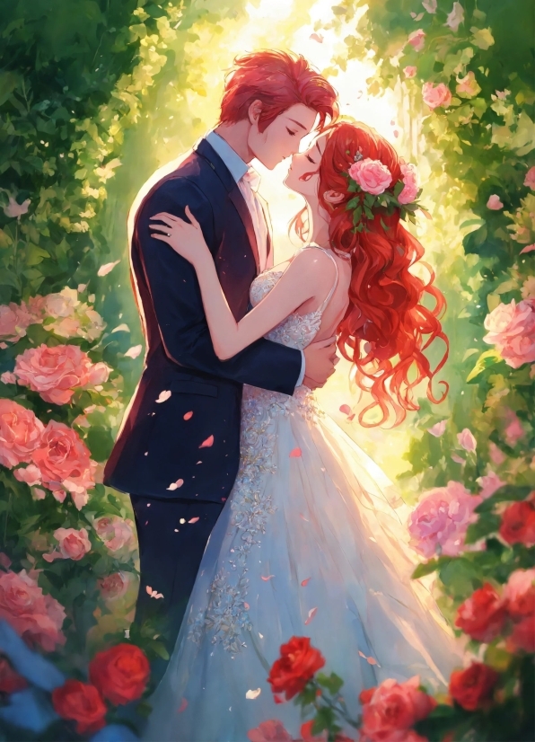 Groom, Dress, Bride, Wedding, Bouquet, Portrait