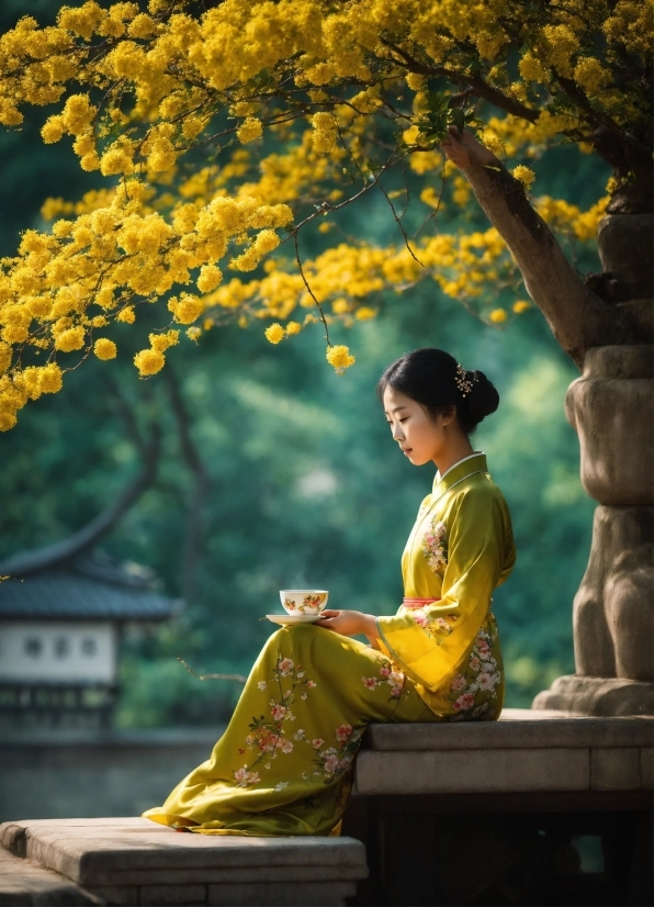 Kimono, Robe, Autumn, Park, Fall, Tree