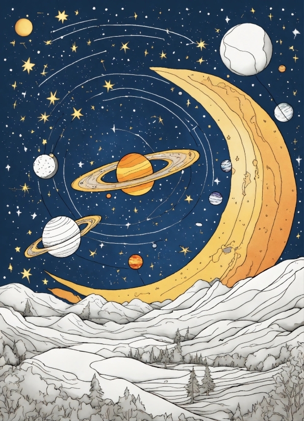 Map, Moon, Pattern, Art, Design, Graphic