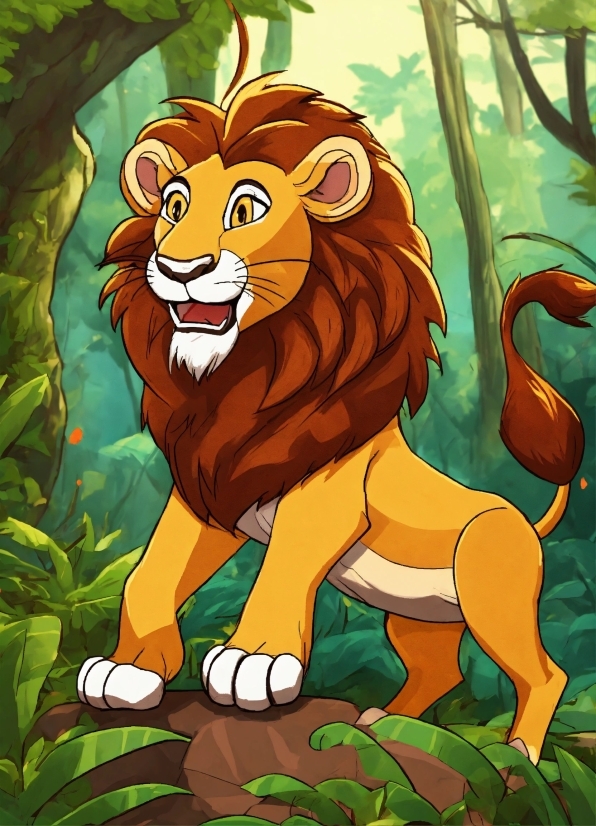 Cartoon, Felidae, Natural Environment, Plant, Lion, Carnivore