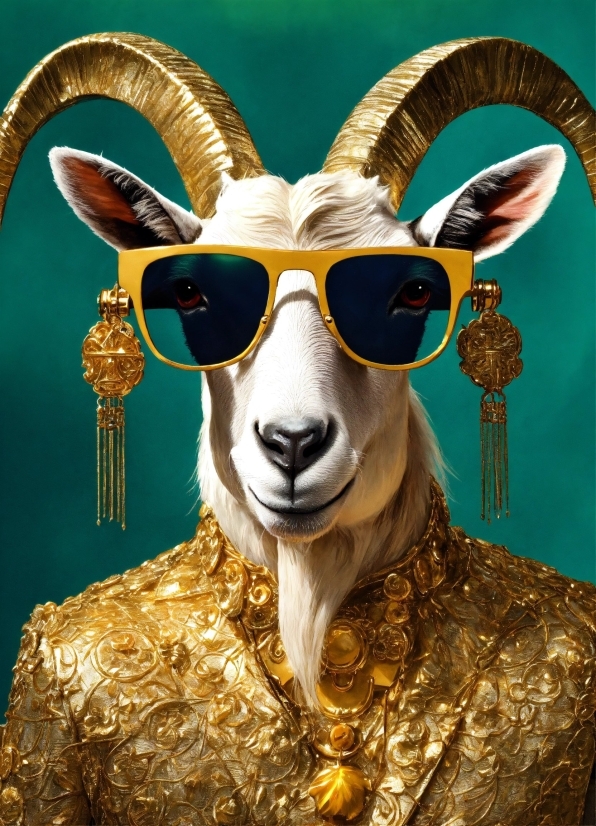 Yellow, Fawn, Eyewear, Art, Snout, Horn