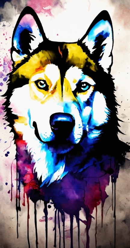 Dog, Blue, Dog Breed, Carnivore, Painting, Art