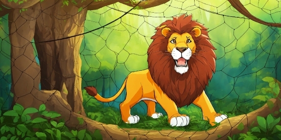 Green, Cartoon, Carnivore, Organism, Lion, Felidae