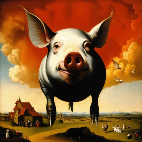 Sky, Art, Painting, Paint, Livestock, Snout