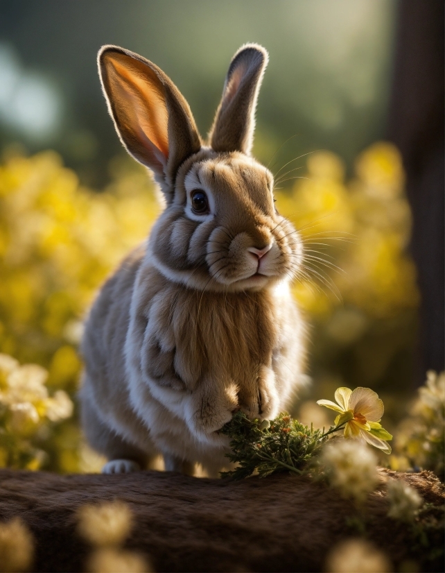 Plant, Rabbit, Sunlight, Ear, Rabbits And Hares, Fawn