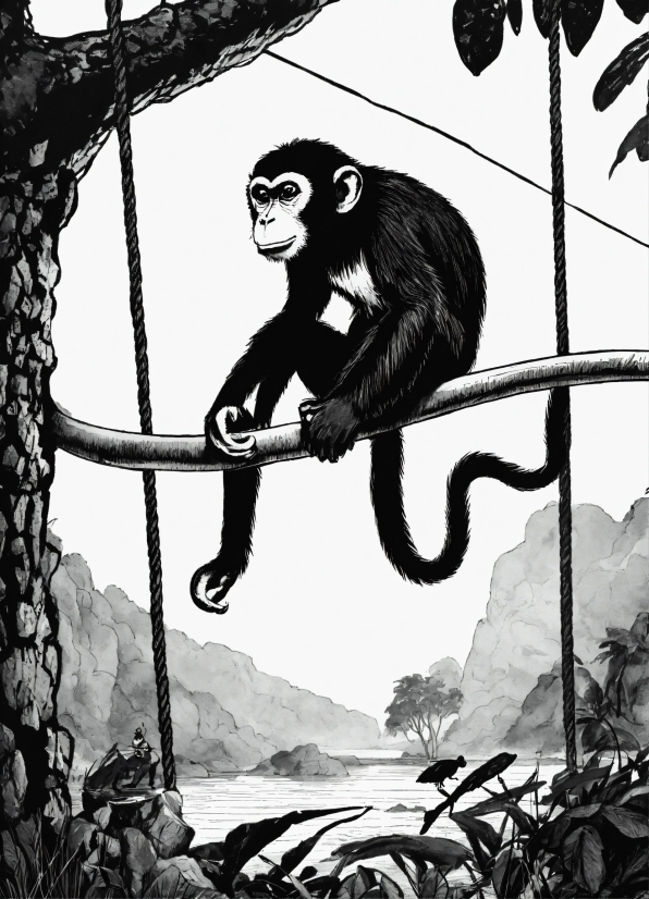 Primate, White, Black, Organism, Terrestrial Animal, Art