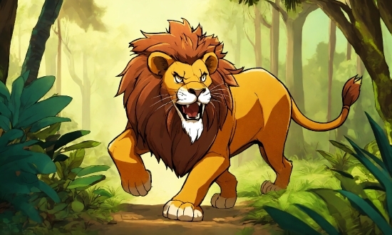 Cartoon, Plant, Felidae, Lion, Carnivore, Organism