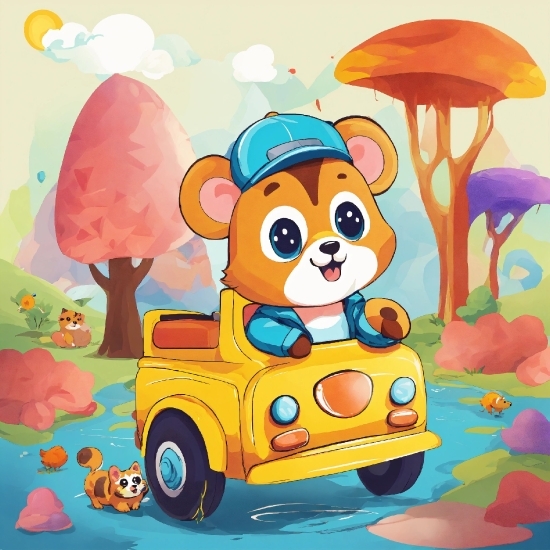 Cartoon, Product, Car, Toy, Vehicle, Art