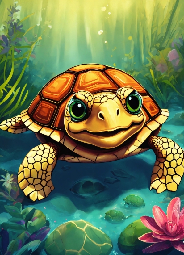 Vertebrate, Cartoon, Nature, Green, Organism, Turtle