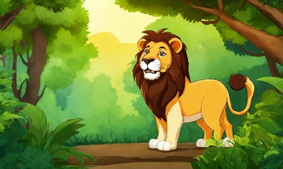 Plant, Natural Environment, Carnivore, Cartoon, Lion, Organism