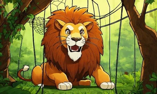 Nature, Felidae, Cartoon, Carnivore, Lion, Tree