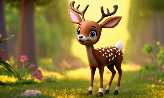 Plant, Deer, Cartoon, Grass, Natural Landscape, Fawn